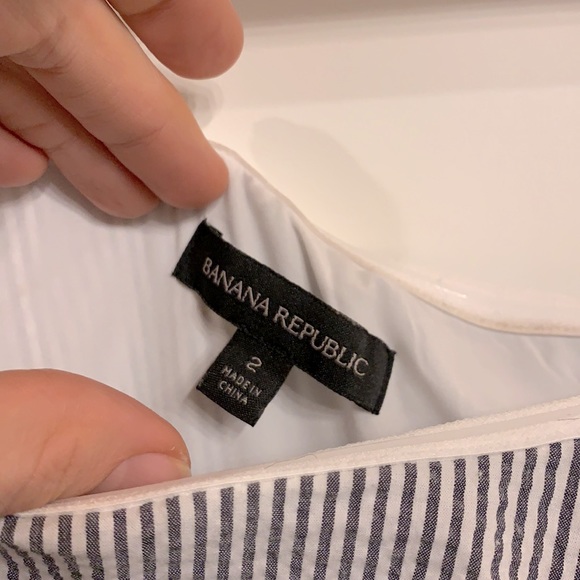 Banana Republic Size 2 Pinstripe One Shoulder Stretch Cotton Dress - Picture 13 of 14